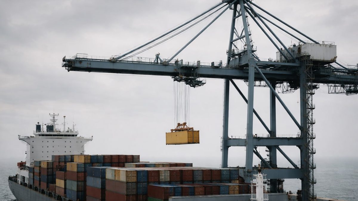 Exportkontrolle Außenwirtschaft — Containerschiff Hafenkran beladen — AWG Sanktionen