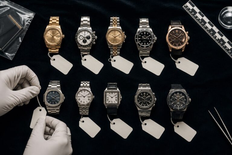 Beschlagnahmte Luxusuhren auf forensischem Beweistuch — Bestechung und Korruption §§ 331–335 StGB