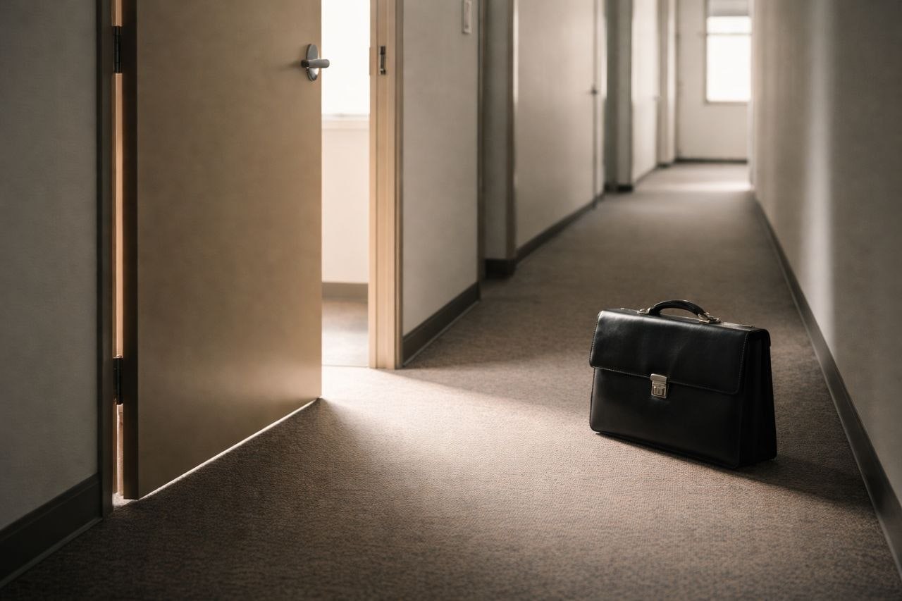 Durchsuchung Unternehmen — Verlassene Aktentasche in leerem Bürokorridor — Hausdurchsuchung §102 StPO Strafrecht