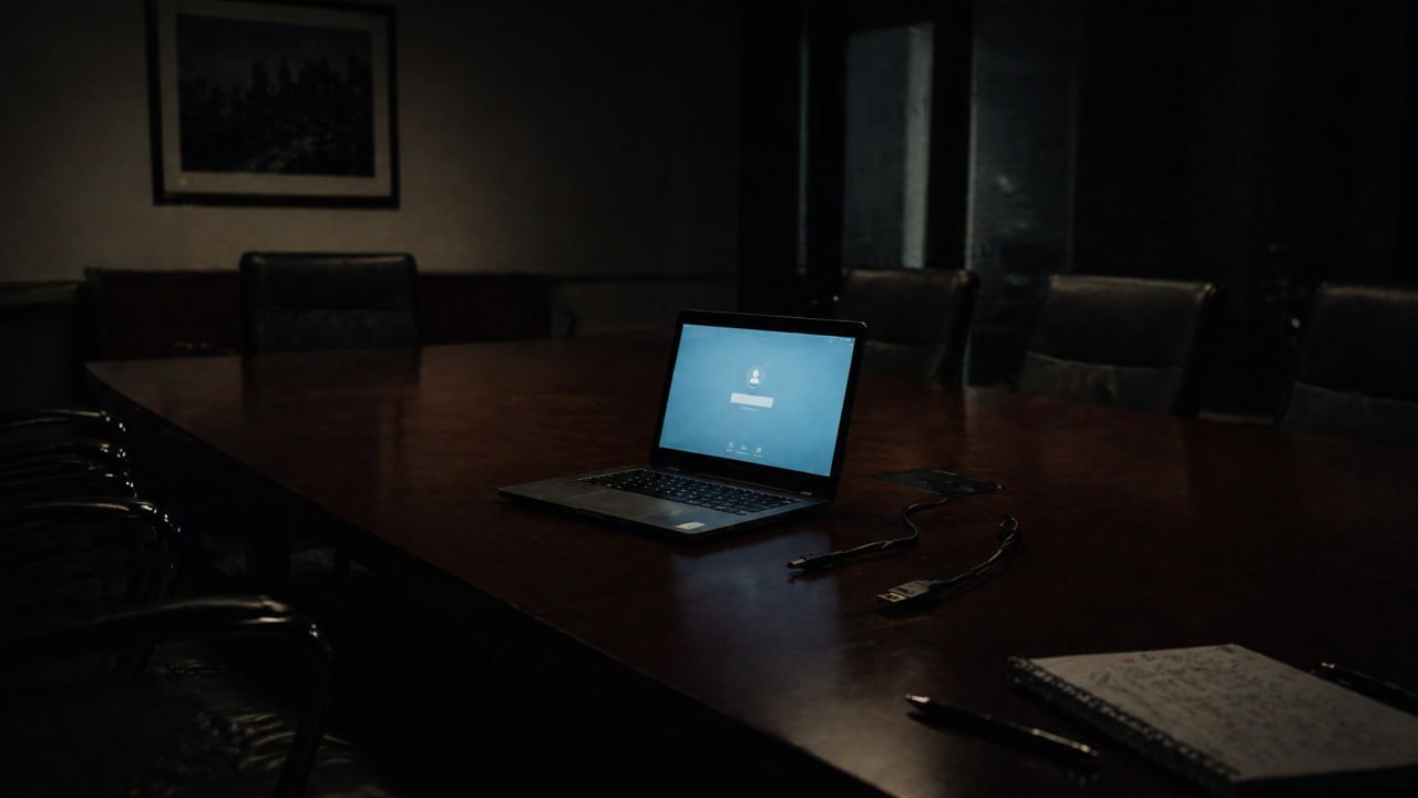 General Counsel Haftung: Leerer Konferenzraum mit Laptop – symbolisiert die Verantwortung des Syndikusrechtsanwalts nach § 280 BGB