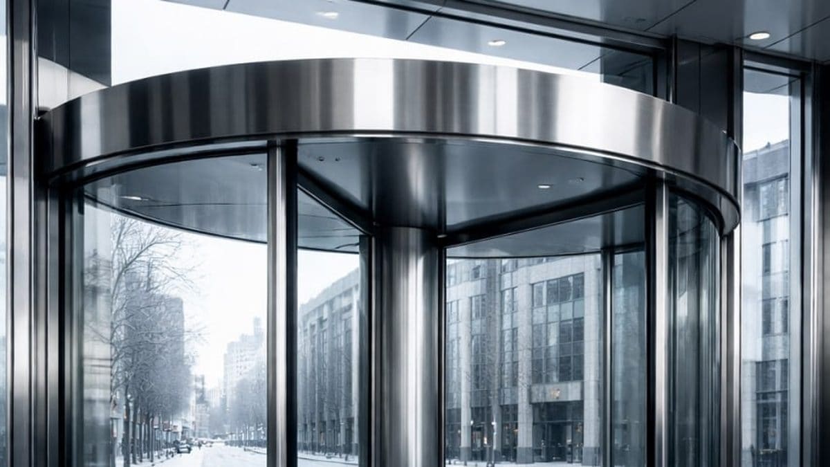 Compliance Lobby Zugang — Drehtür Glasfassade Corporate — Criminal Compliance
