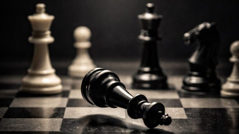 Compliance Kontrolle — Schachfigur König gefallen — Unternehmensstrafrecht Compliance