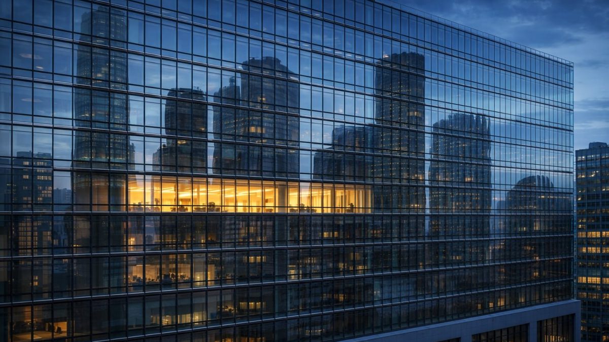 Jones Day Kanzlei International — Glasfassade Bürogebäude Nacht Warm-Kalt — International Criminal Compliance