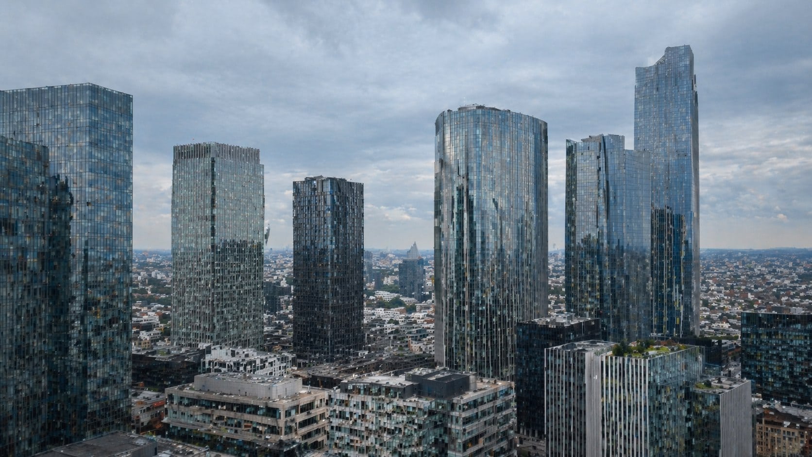 Geldwäsche Steuerhinterziehung EU — Finanzviertel Luftaufnahme — AML Finanzstrafrecht