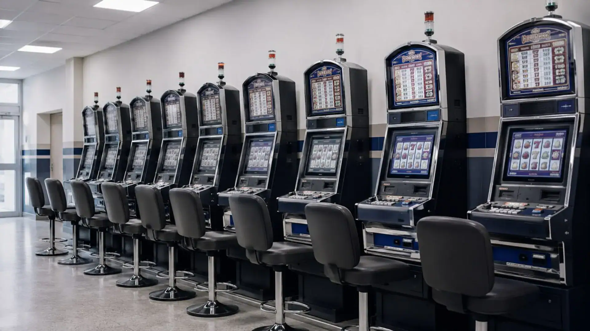 Leere Reihe von Glücksspielautomaten — Regulierung von Online- und stationärem Glücksspiel.