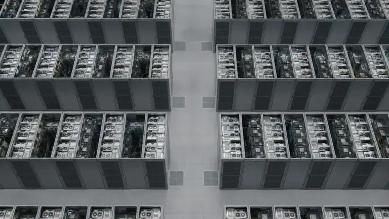 Draufsicht auf Serverracks in einem Rechenzentrum — KI-Governance und Aufsichtspflichten im Unternehmen.