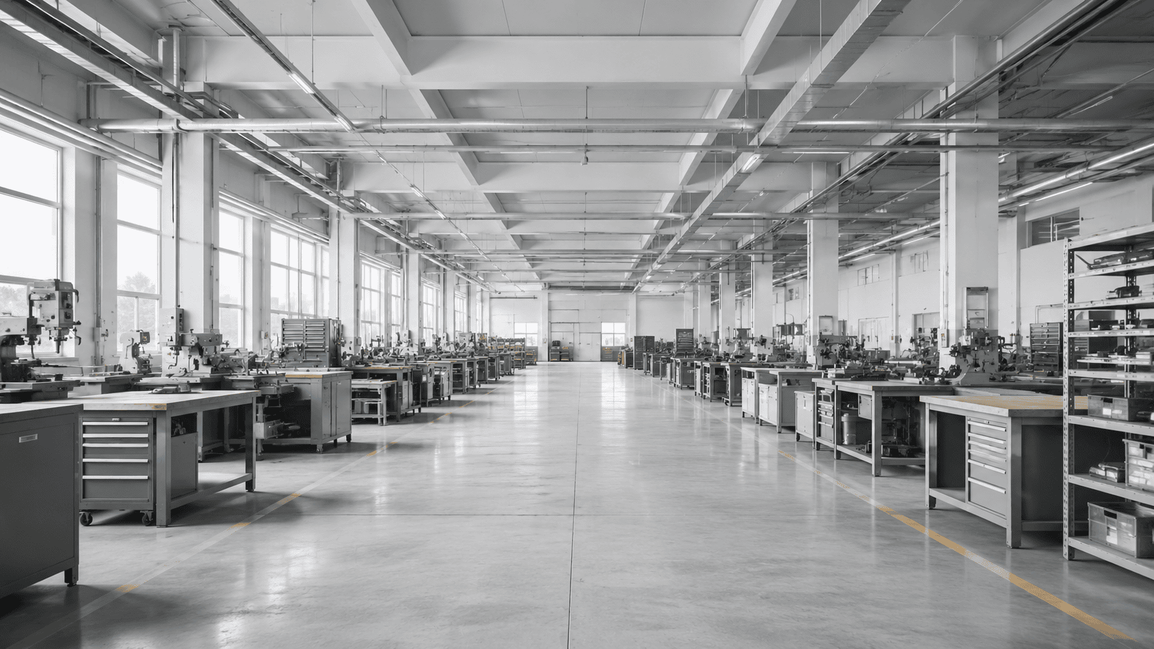 Leere helle Werkshalle mit Mittelgang — Beihilfe zu § 266a StGB im Subunternehmersystem (BGH 4 StR 482/24)