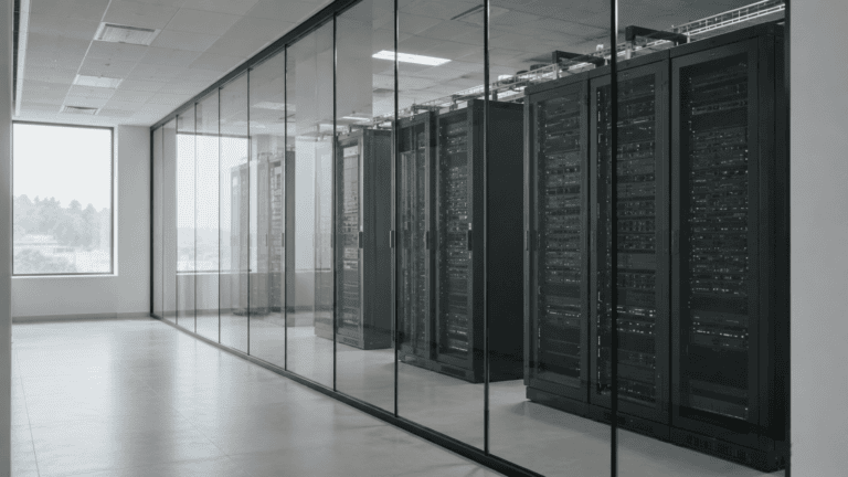 Leerer Serverraum hinter Glaswand — Cyberangriff und Ad-hoc-Publizität nach Art. 17 MAR.