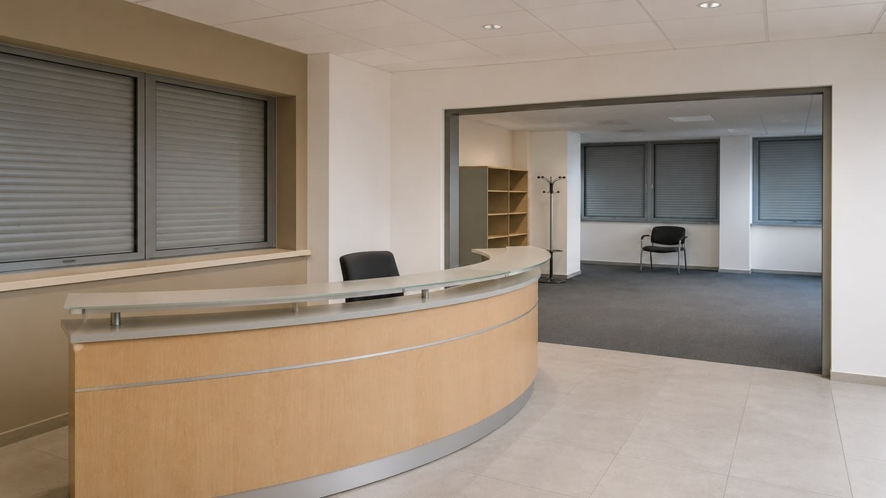 Leerer Empfangsbereich im Bürogebäude — Ermittlungsverfahren wegen Bankrott nach § 283 StGB