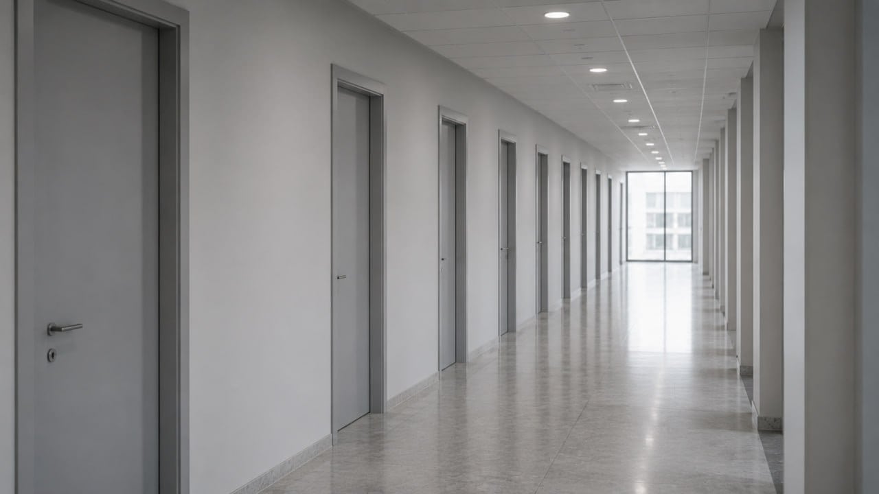 Leerer Bürokorridor — Ad-hoc-Pflicht bei Cyberangriffen nach Art. 17 MAR und BaFin-Verwaltungspraxis