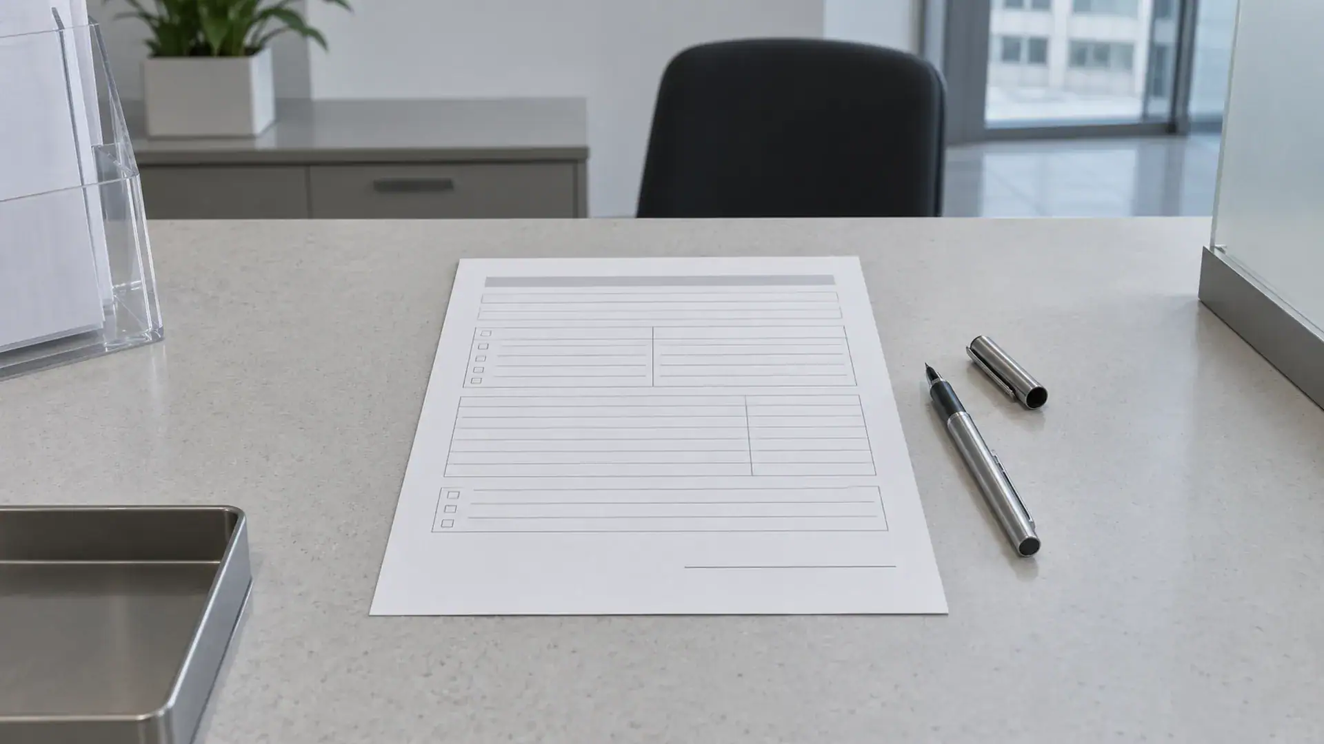 Leeres Formular mit Signaturzeile und daneben liegendem Stift auf einer hellen Arbeitsplatte – Selbstanzeige und Kooperation mit der Staatsanwaltschaft (Symbolbild, KI-generiert)