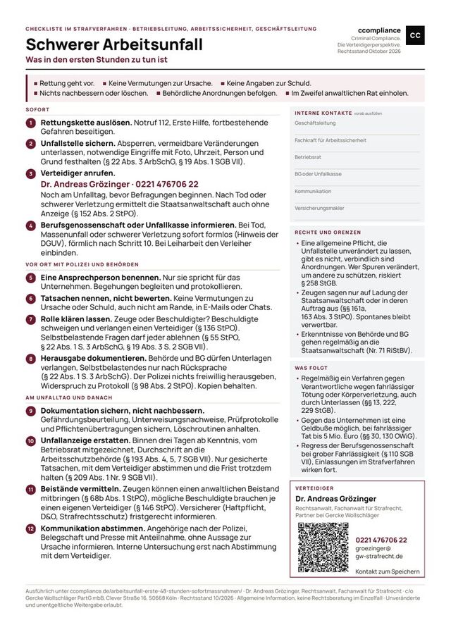 Checkliste Schwerer Arbeitsunfall (Symbolbild, KI-generiert)