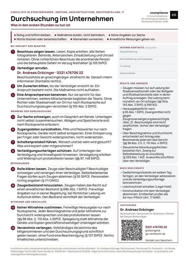 Checkliste Durchsuchung im Unternehmen (Symbolbild, KI-generiert)