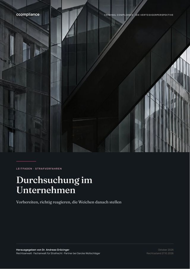 Titelseite des Leitfadens Durchsuchung im Unternehmen (Symbolbild, KI-generiert)